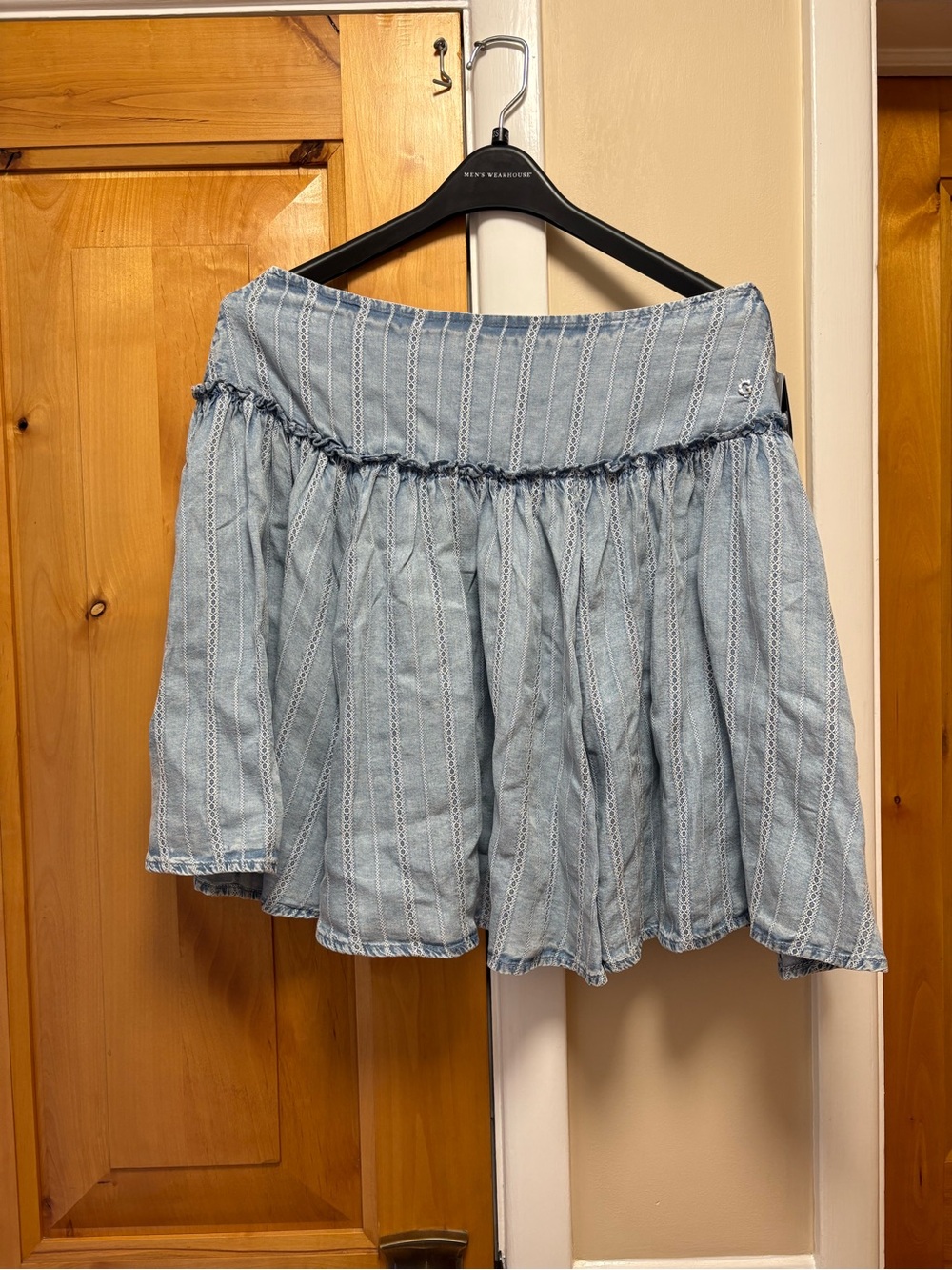 Guess Light Blue Striped Denim Circle Skirt